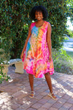 226213 Sleeveless Tie Dye Umbrella Dress (Pink, Teal and Jade)