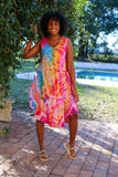 226213 Sleeveless Tie Dye Umbrella Dress (Pink, Teal and Jade)