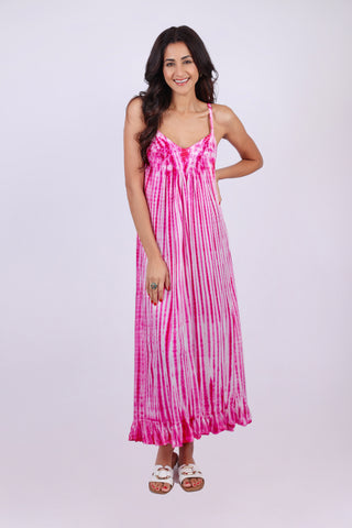 226214 Spaghetti Strap Tie-Dye Maxi Dress (Bleach Pink) – Sacred Threads, Inc