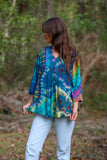226218 Teal Tie-Die 3/4 Sleeve Flowy Top