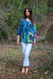 226218 Teal Tie-Die 3/4 Sleeve Flowy Top