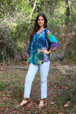 226218 Teal Tie-Die 3/4 Sleeve Flowy Top