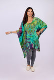 226219 Tie-Die Poncho with Tassels (Purple and Jade)