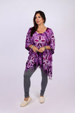 226219 Tie-Die Poncho with Tassels (Purple and Jade)