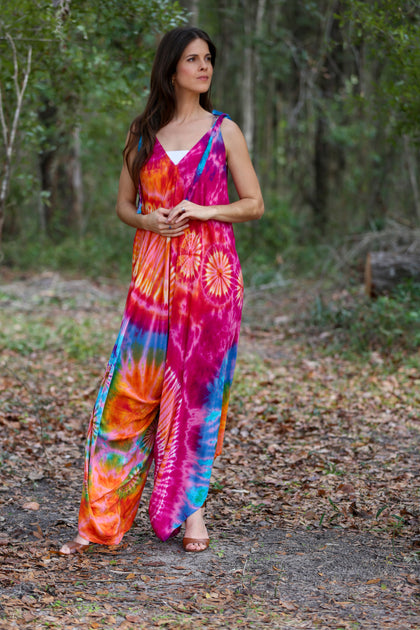 226226 Wide-Leg Rainbow Tie-Dye Romper